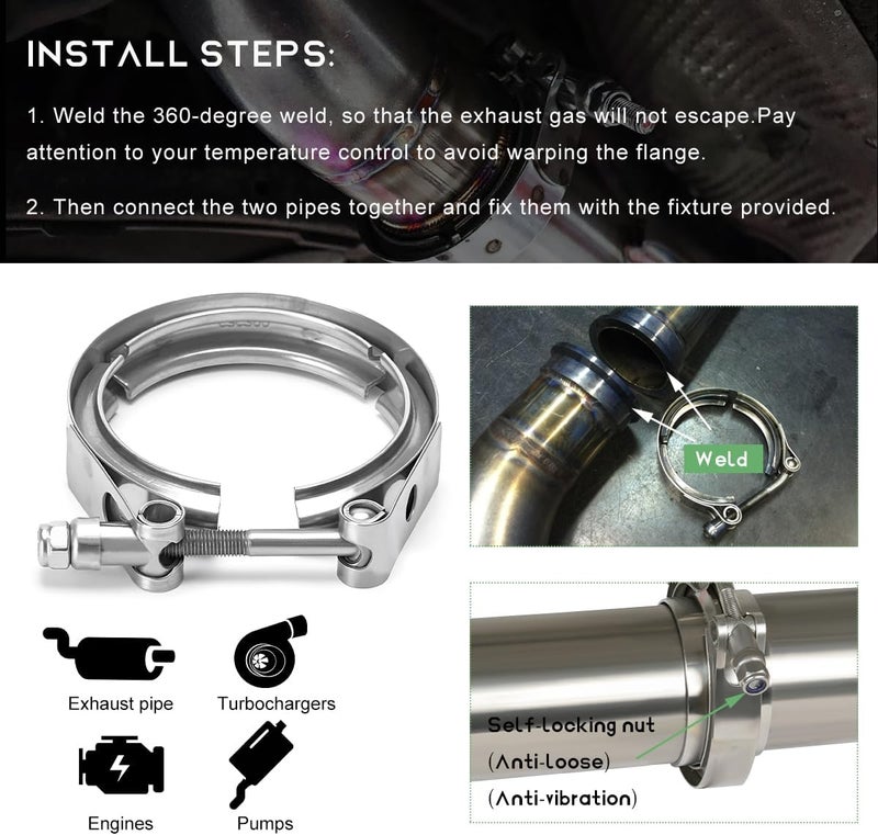NYTKL 3 Inch V Band Clamp,Male Female 304 Stainless Steel Quick Release Flange Exhaust Clamp, V-Band for Pickup Truck Turbo Downpipe Exchange Exhaust Systems, Car Accessories - Image 5